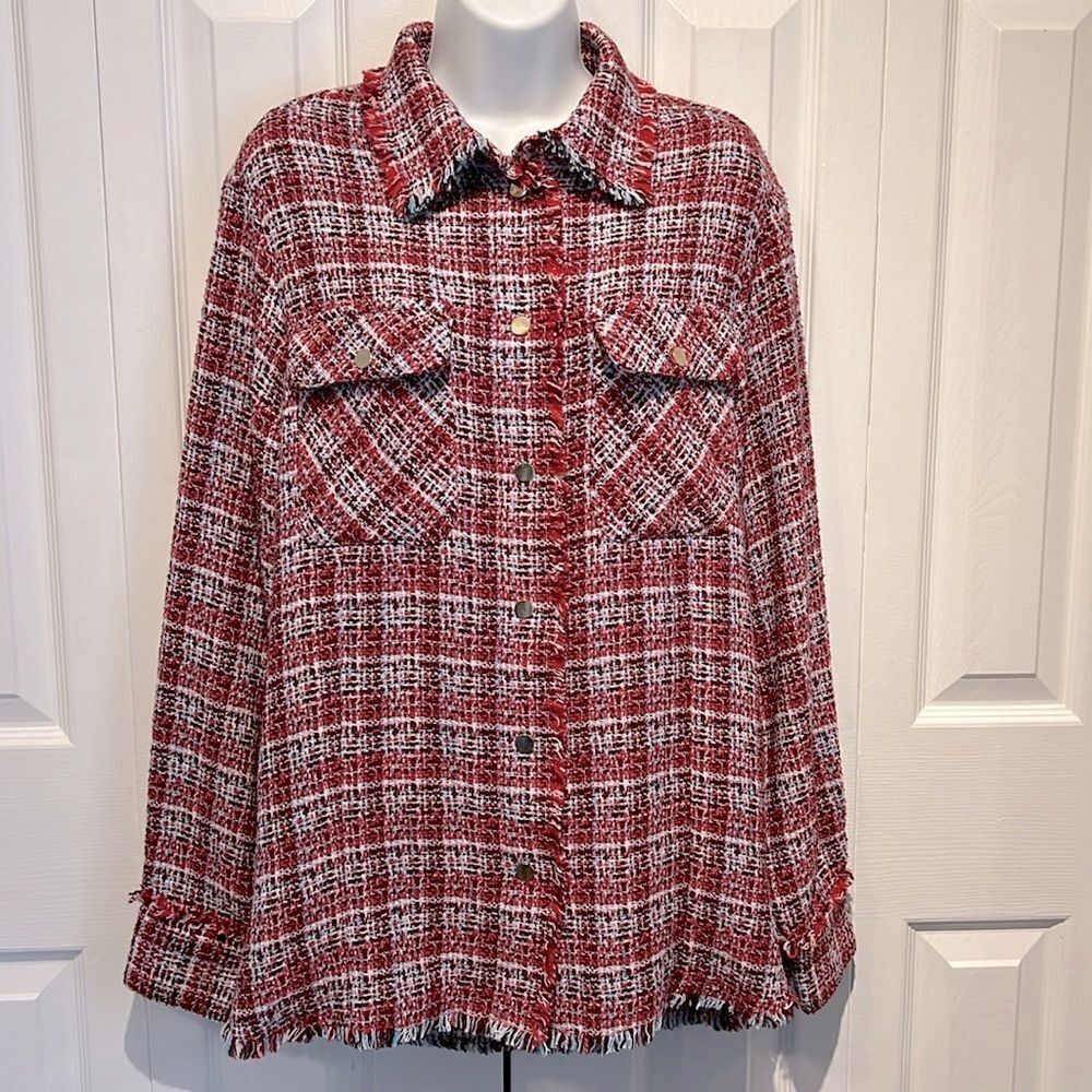 C&A Red Multicoloured Tweed European Jacket Shacket Size EU 36 US‎ M/L